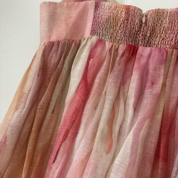 Zimmermann Pink and White Dancer Empire Waist Midi Dress in Abstract Blush sz 0 - Picture 7 of 7
